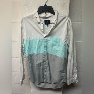 American Eagle Outfitters Men's Colorblock Shirt - White, Gray, and Blue